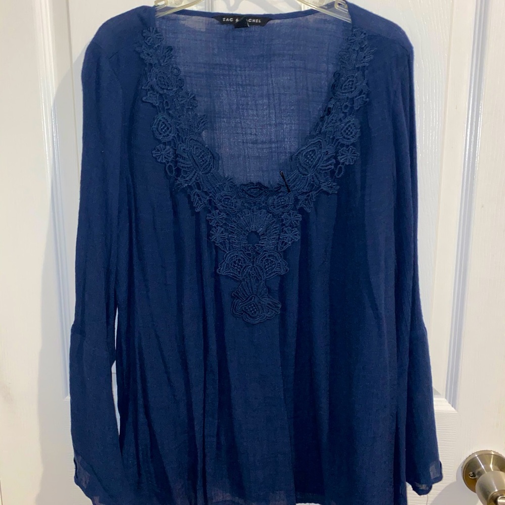 Zac & Rachel navy blue peasant top long sleeve